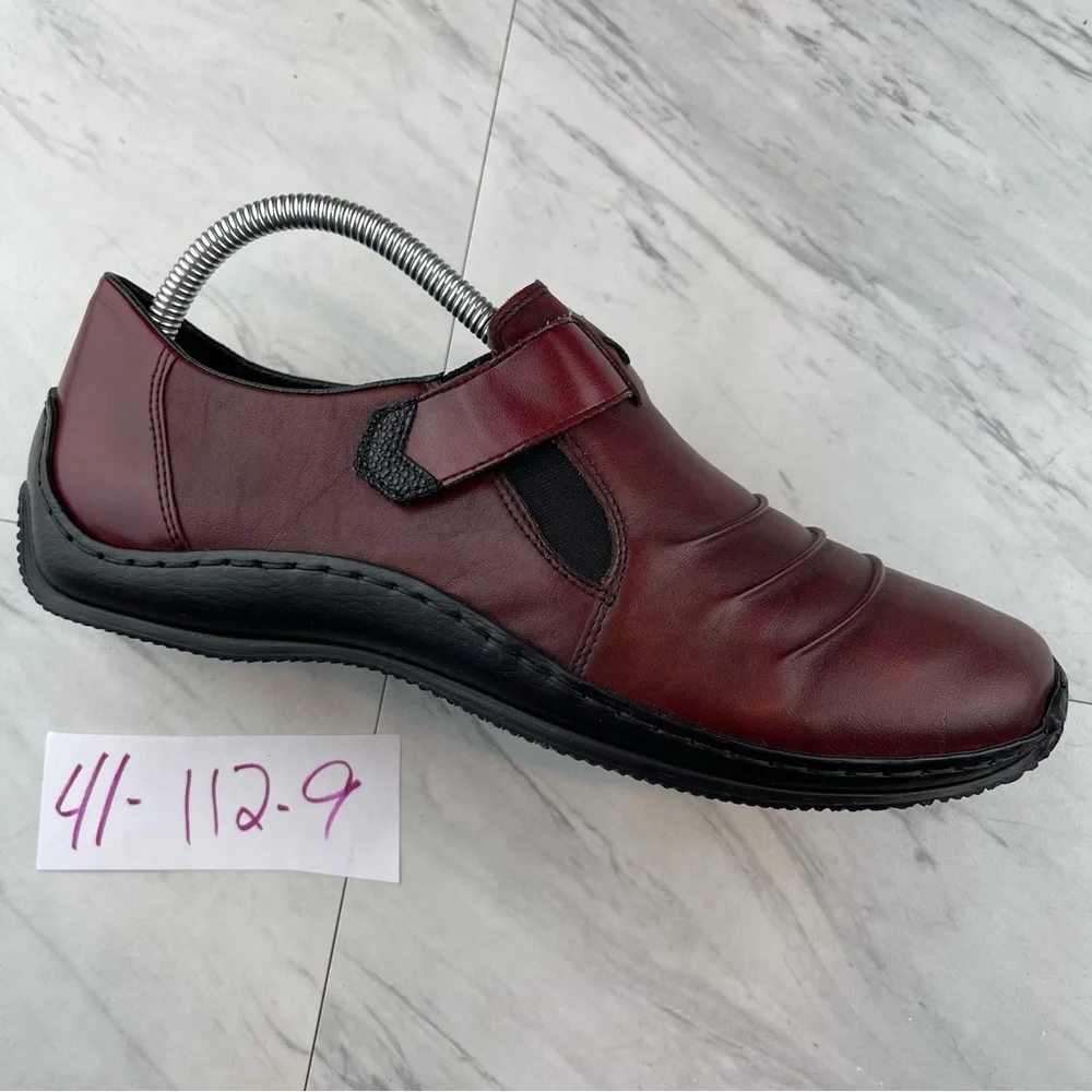 Rieker Antistress cherry red Slip On Leather Loafers strap shoes 41 /10-10.5